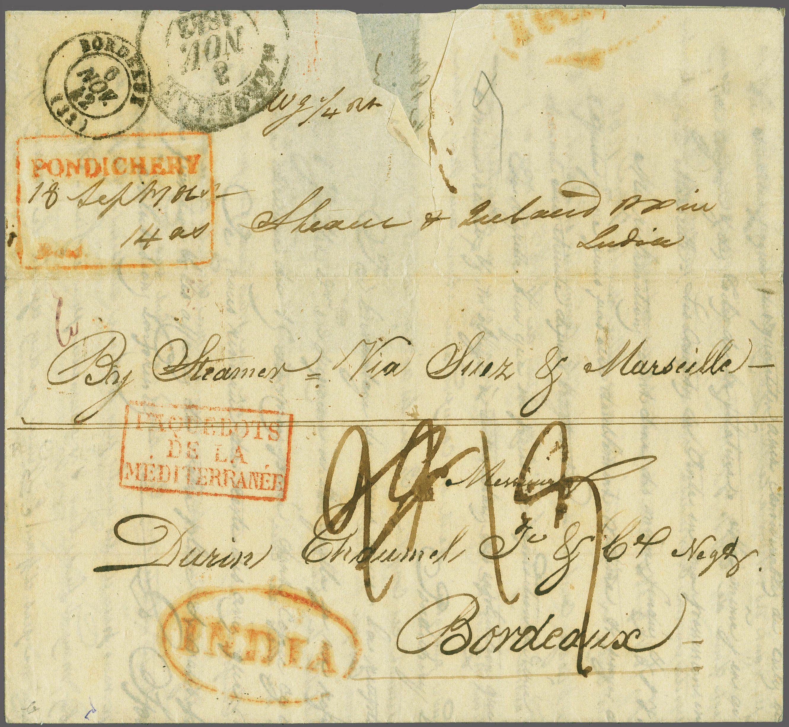 1842 Pondicherry HG 7 pre stamp cover — COV-603