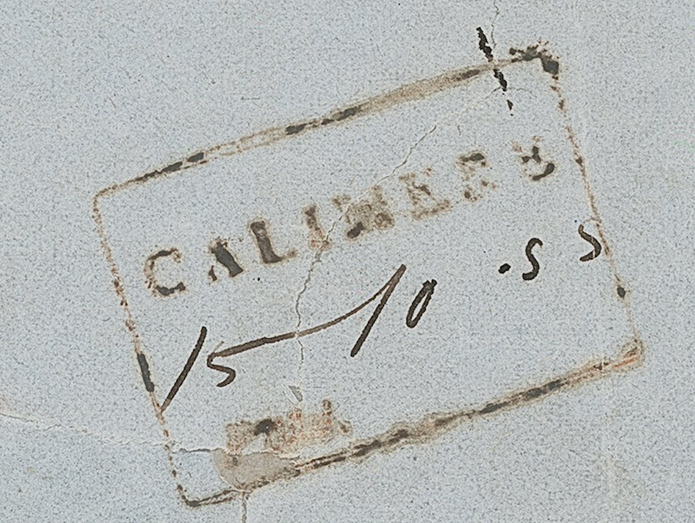 Calmeer Point HG 1 — pre-1854 Indian handstamp, 1855, Red