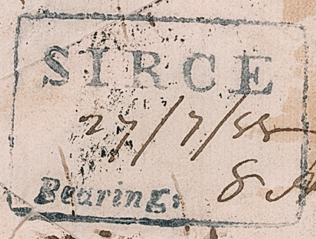 Sirce HG 2 — pre-1854 Indian handstamp, 1858, Black