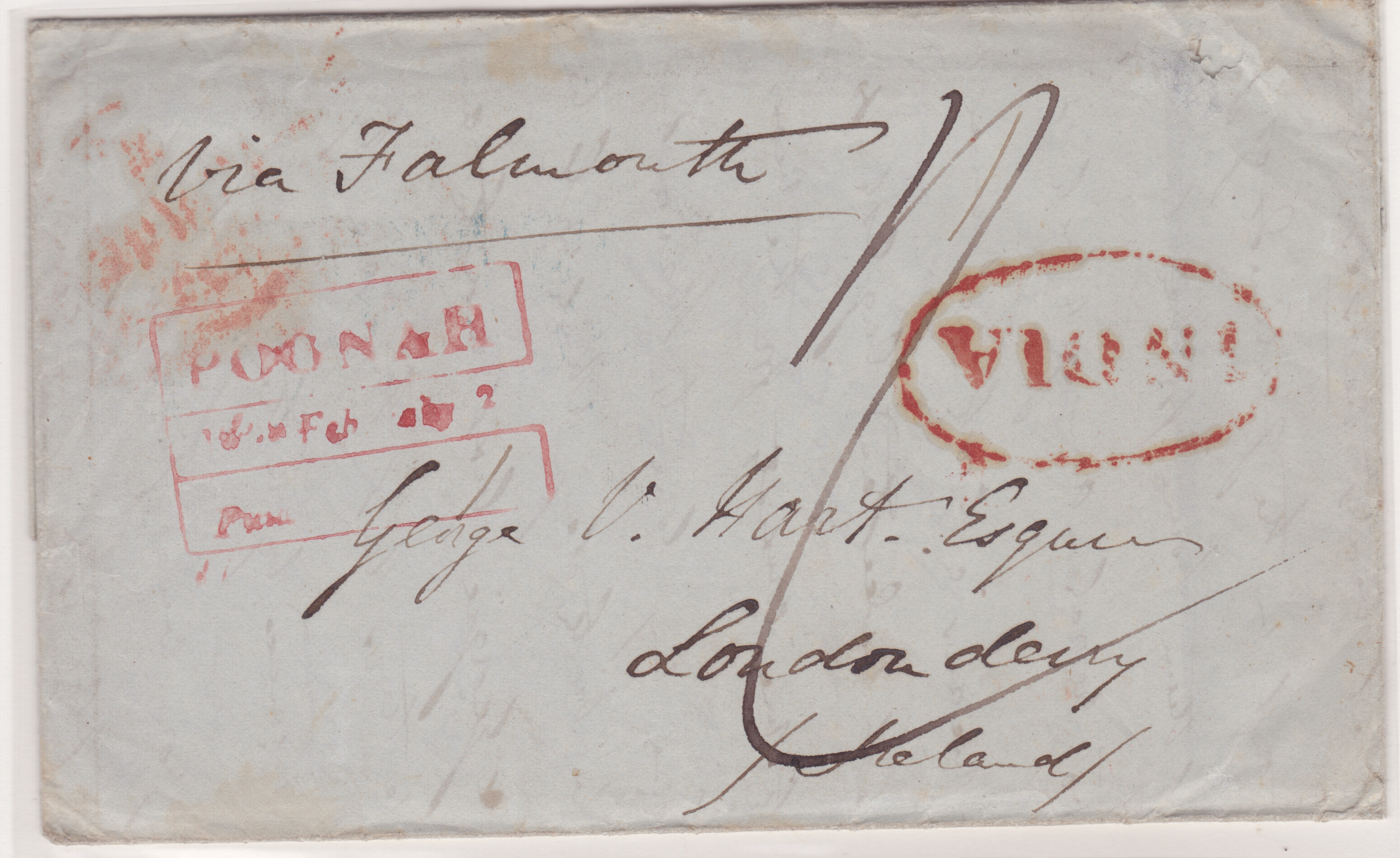 2 February 1843 Poona HG 9 pre stamp cover — COV-4114