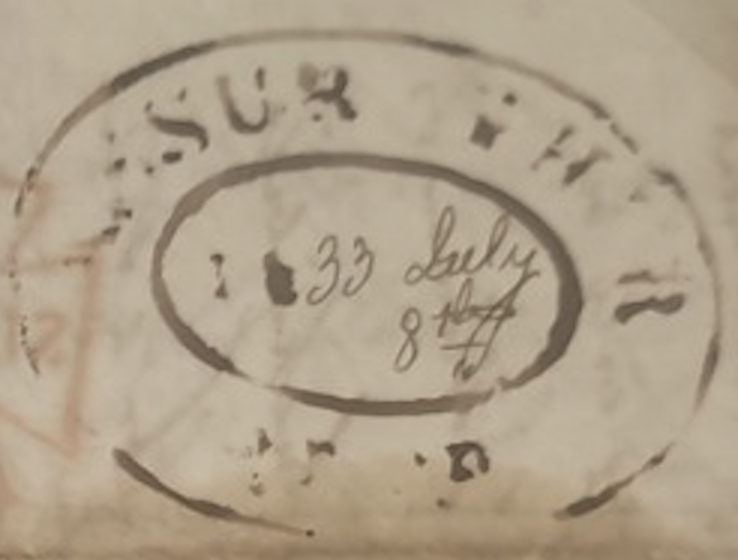 Assurghur HG 1A — pre-1854 Indian handstamp, 1833, Black