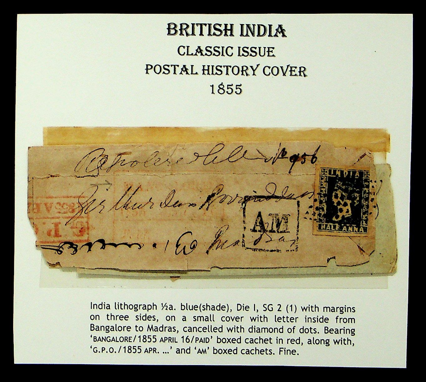 1855 Bangalore HG 9 pre stamp cover — COV-4395