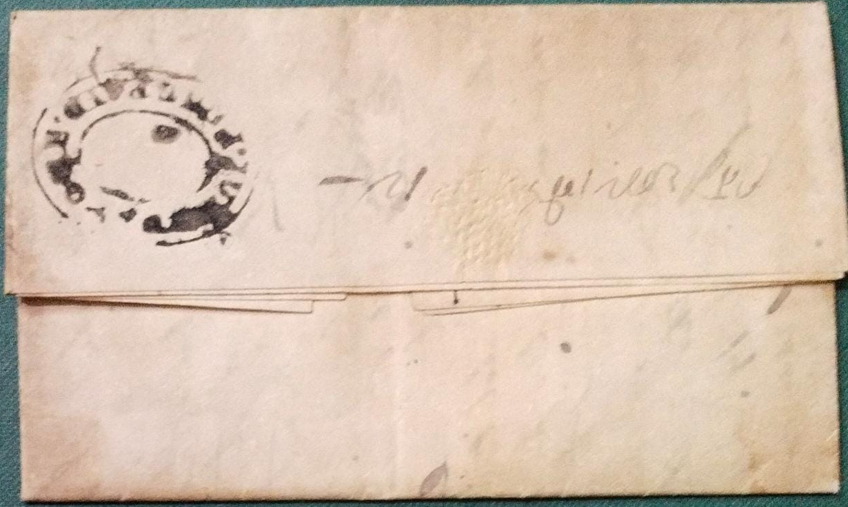 Pre-stamp cover of India — 21 August 1836, Jubbulpore HG 1 handstruck folded letter (COV-1080)