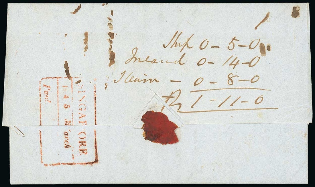 Pre-stamp cover of India — 1845, Singapore FP 5 handstruck folded letter (COV-5540)
