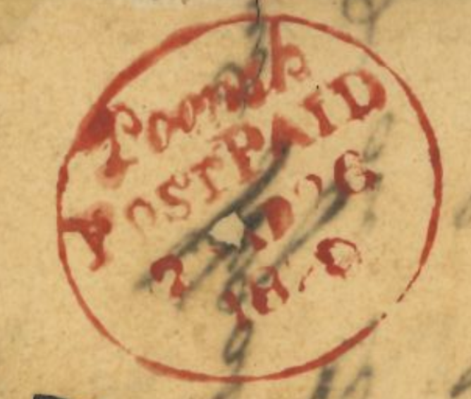 Poona HG 4 — pre-1854 Indian handstamp, 1823–1835, Red