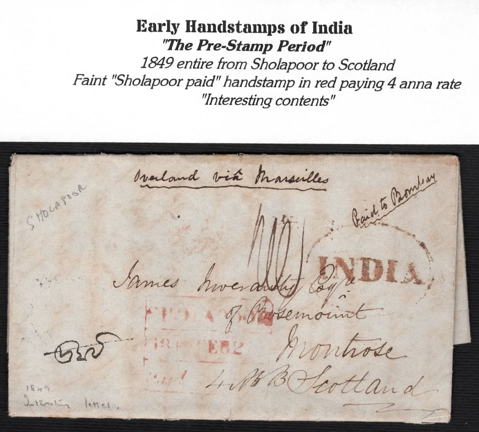 1839 Sholapoor HG 6 pre stamp cover — COV-3863