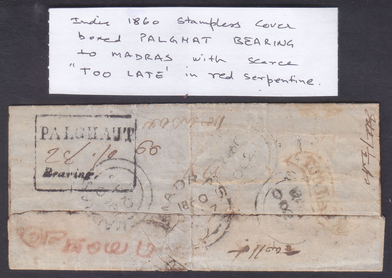 28 October 1860 Palghat HG 3 pre stamp cover — COV-3747