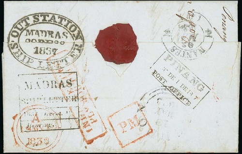 1 December 1837 Penang FP 4 pre stamp cover — COV-4352