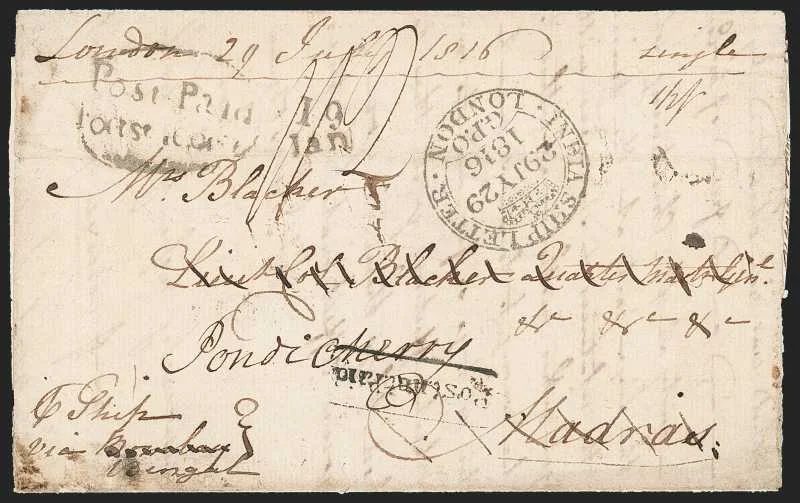 Calcutta SR7 pre stamp cover — front (COV-656)