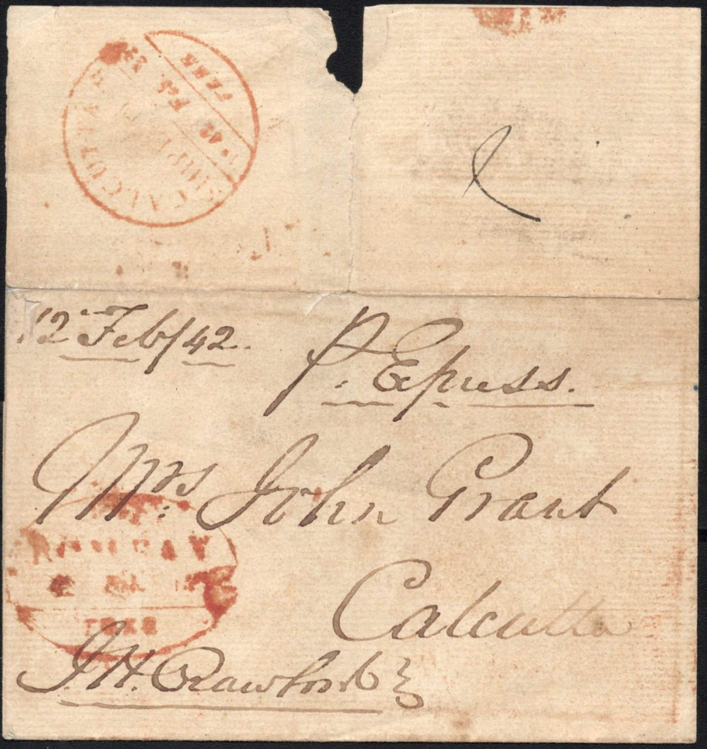 12 February 1842 Calcutta SR46 pre stamp cover — COV-4246