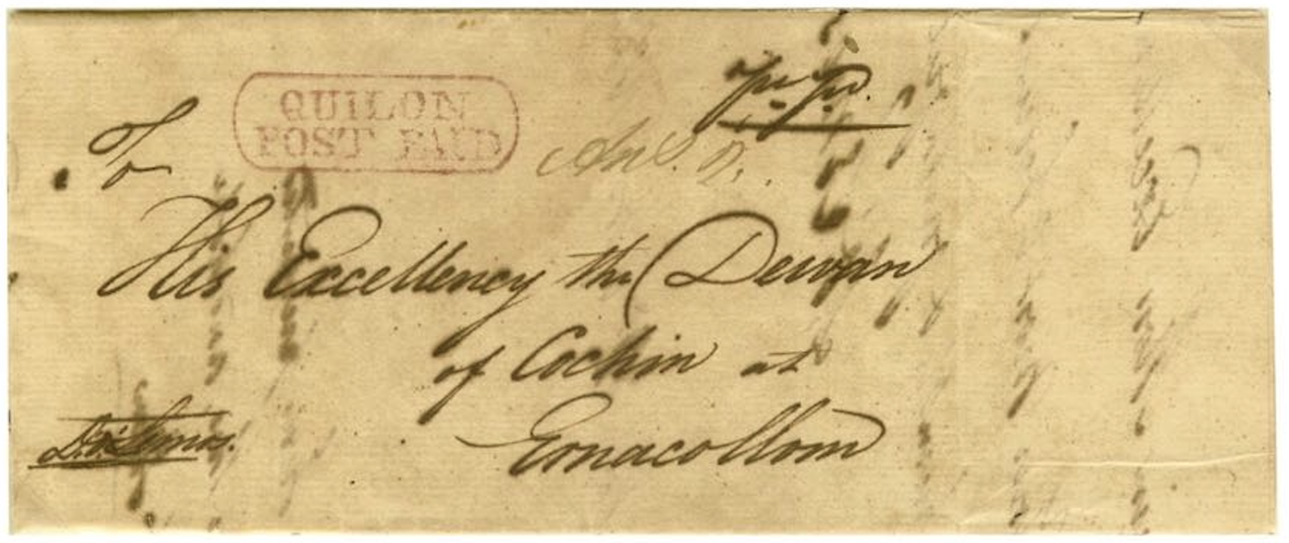 1822 Quilon HG 1 pre stamp cover — COV-817
