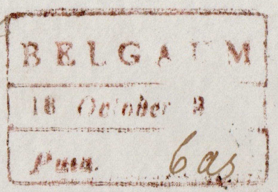 Belgaum HG 3 — pre-1854 Indian handstamp, 1839–1849, Red