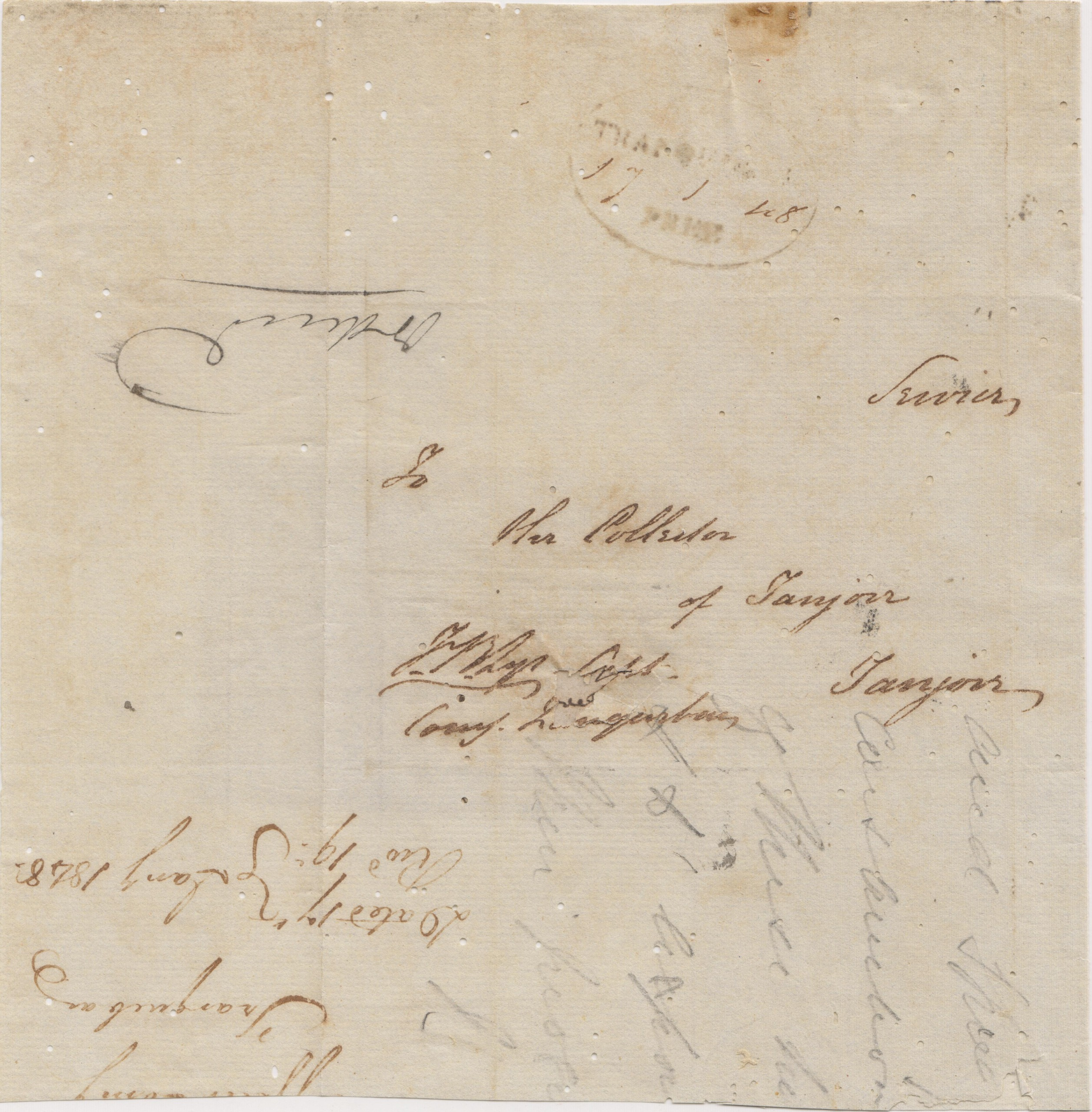 17 January 1848 Tranquebar HG 8 pre stamp cover — COV-4539