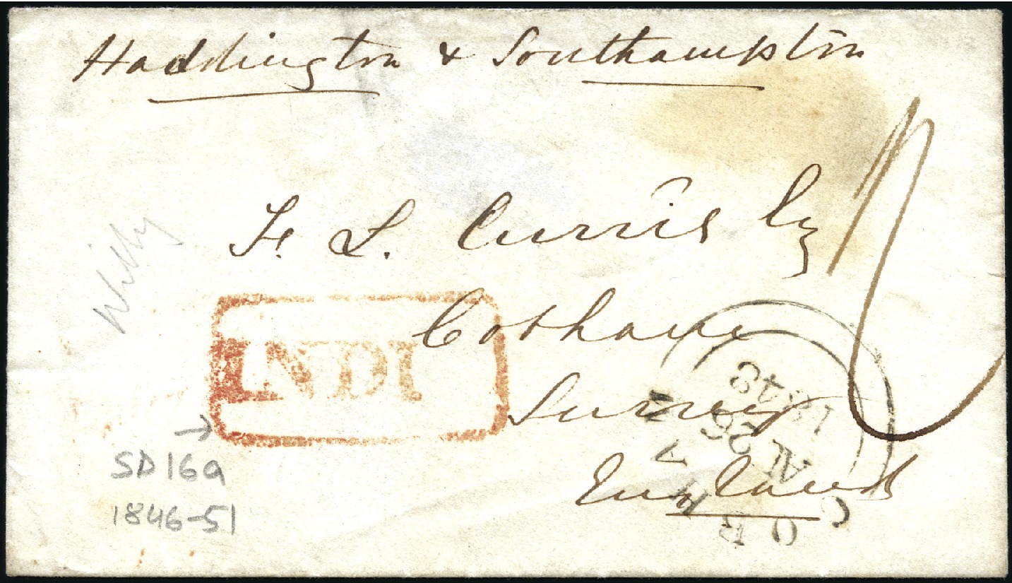 Pre-stamp cover of India — 1848, Calcutta SD16a handstruck folded letter (COV-4944)