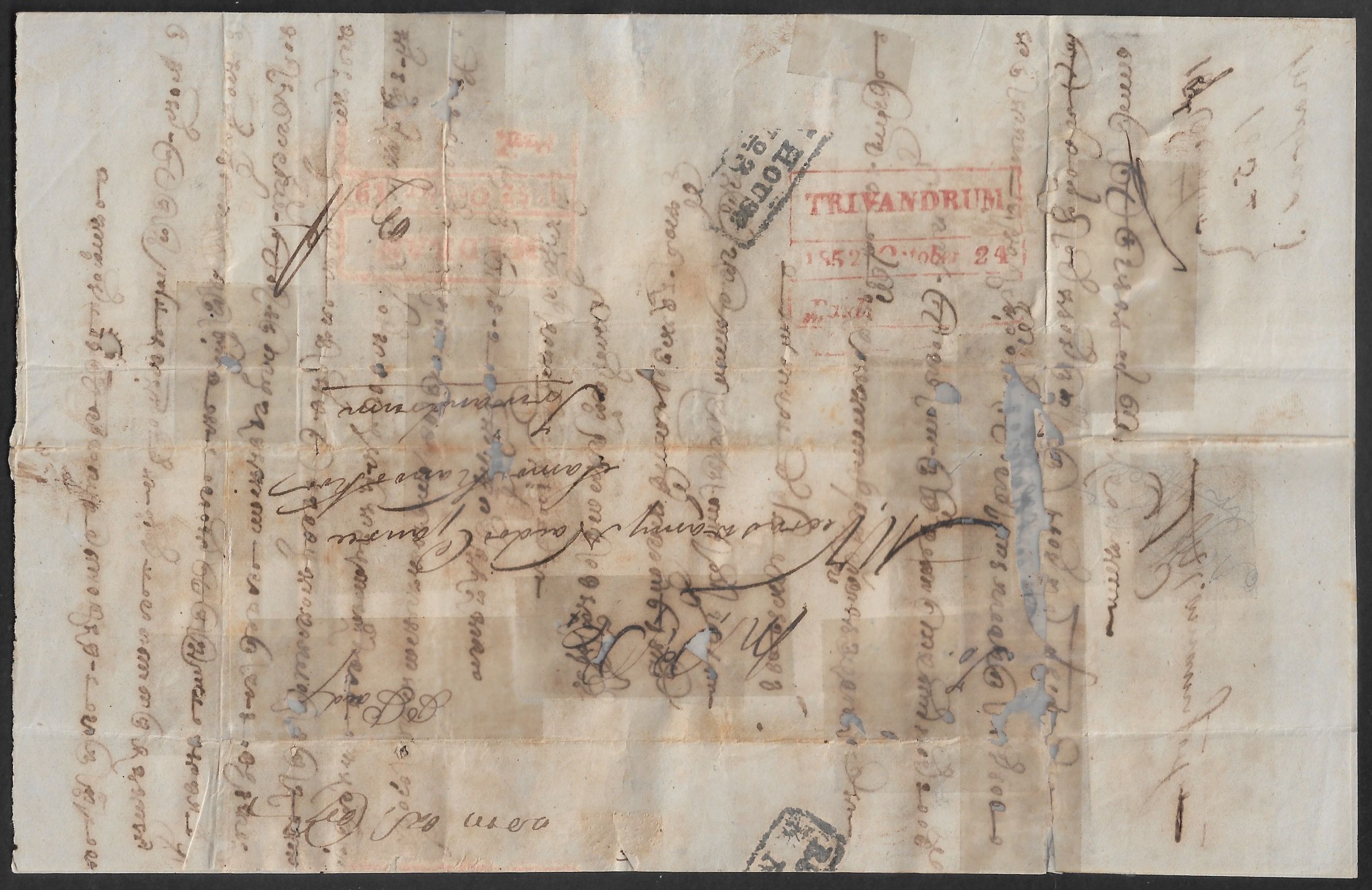 24 October 1852 Trivandrum HG 3 pre stamp cover — COV-3918