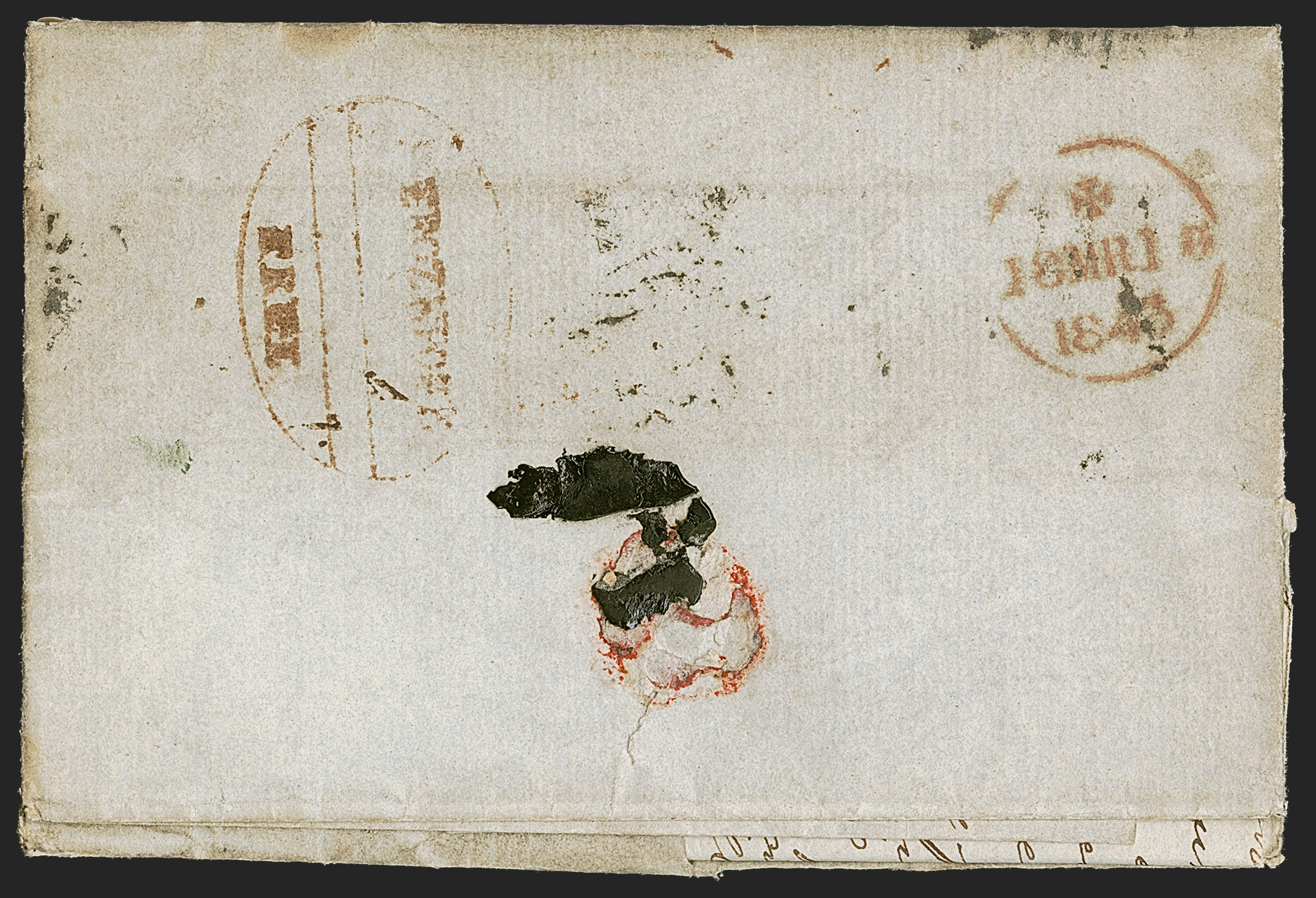 Pre-stamp cover of India — 1843, Ferozepore HG 7 handstruck folded letter (COV-5156)