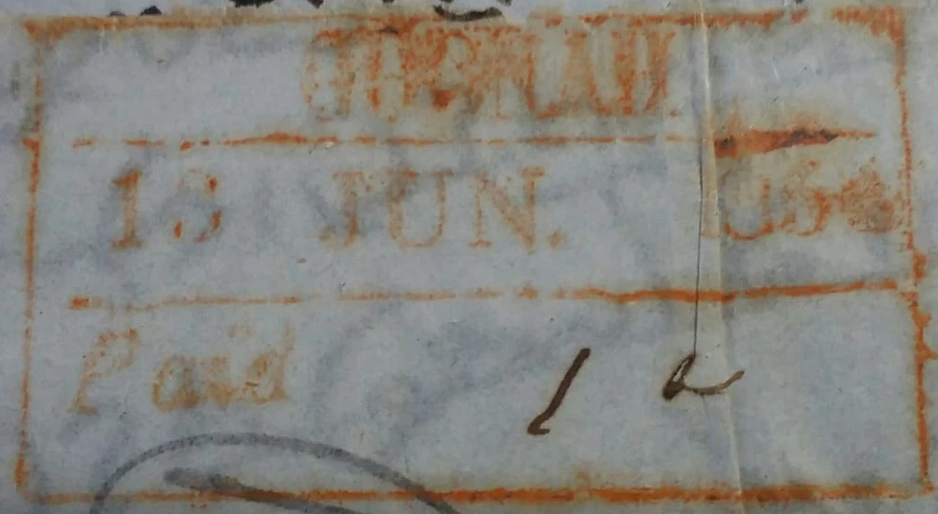 Goonah HG 2 — pre-1854 Indian handstamp, 1854, Red