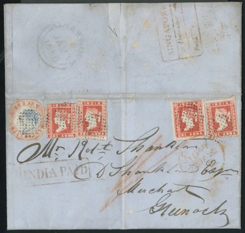Pre-stamp cover of India — 1854, Singapore FP 5 handstruck folded letter (COV-5506)