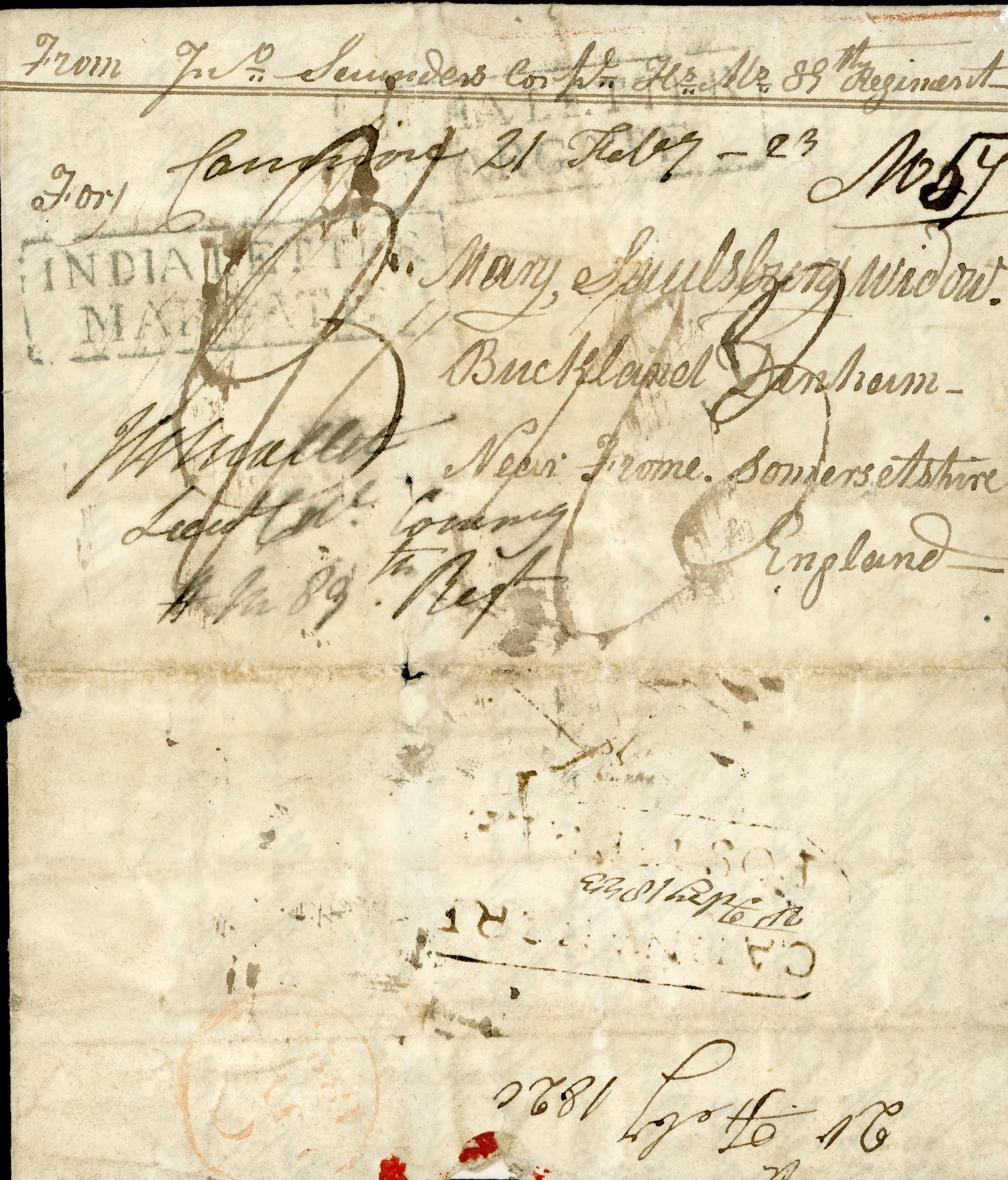 Pre-stamp cover of India — Cannanore HG 2, front (COV-25)