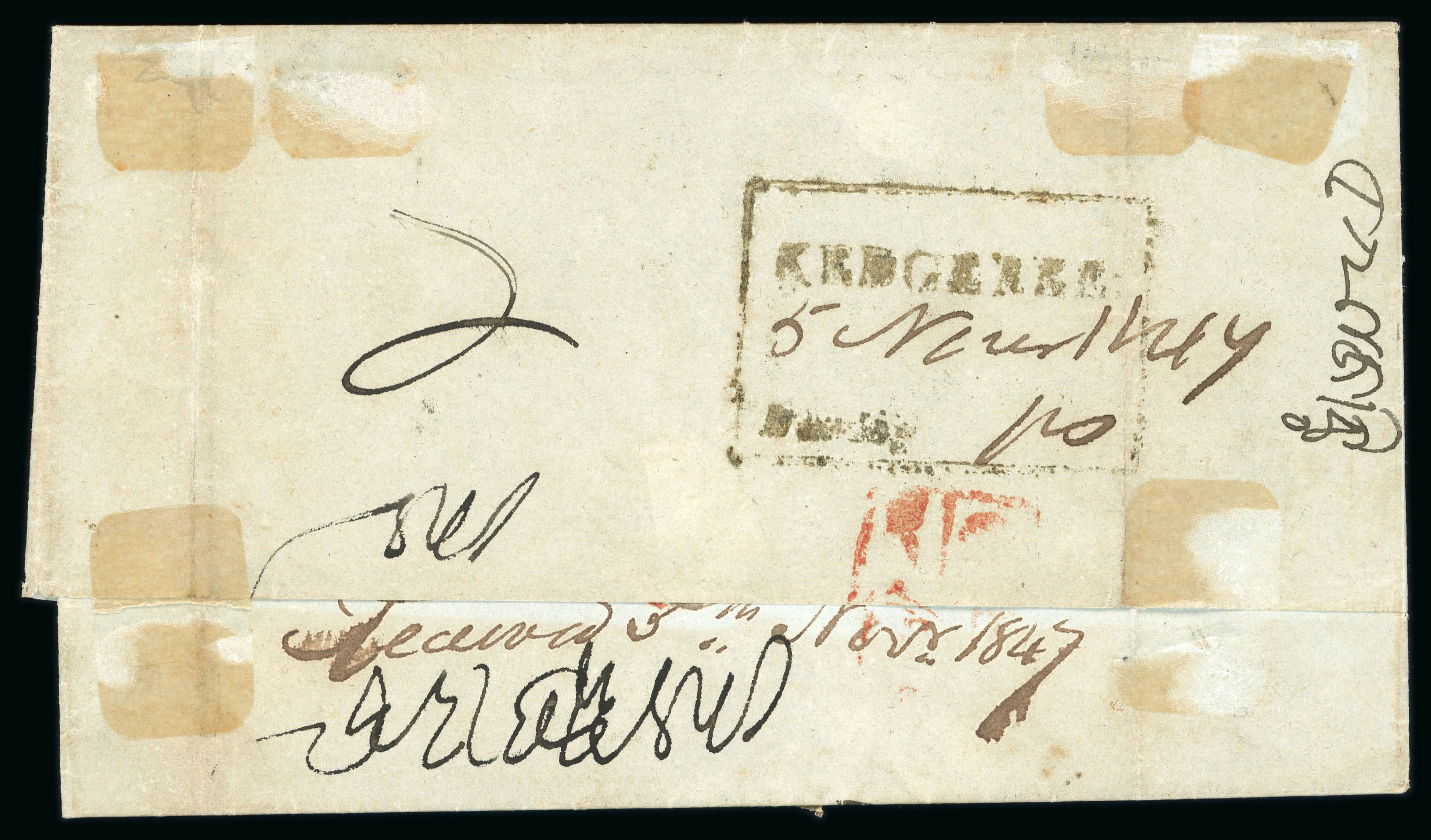 Pre-stamp cover of India — 1847, Kedgeree HG 7 handstruck folded letter (COV-4931)