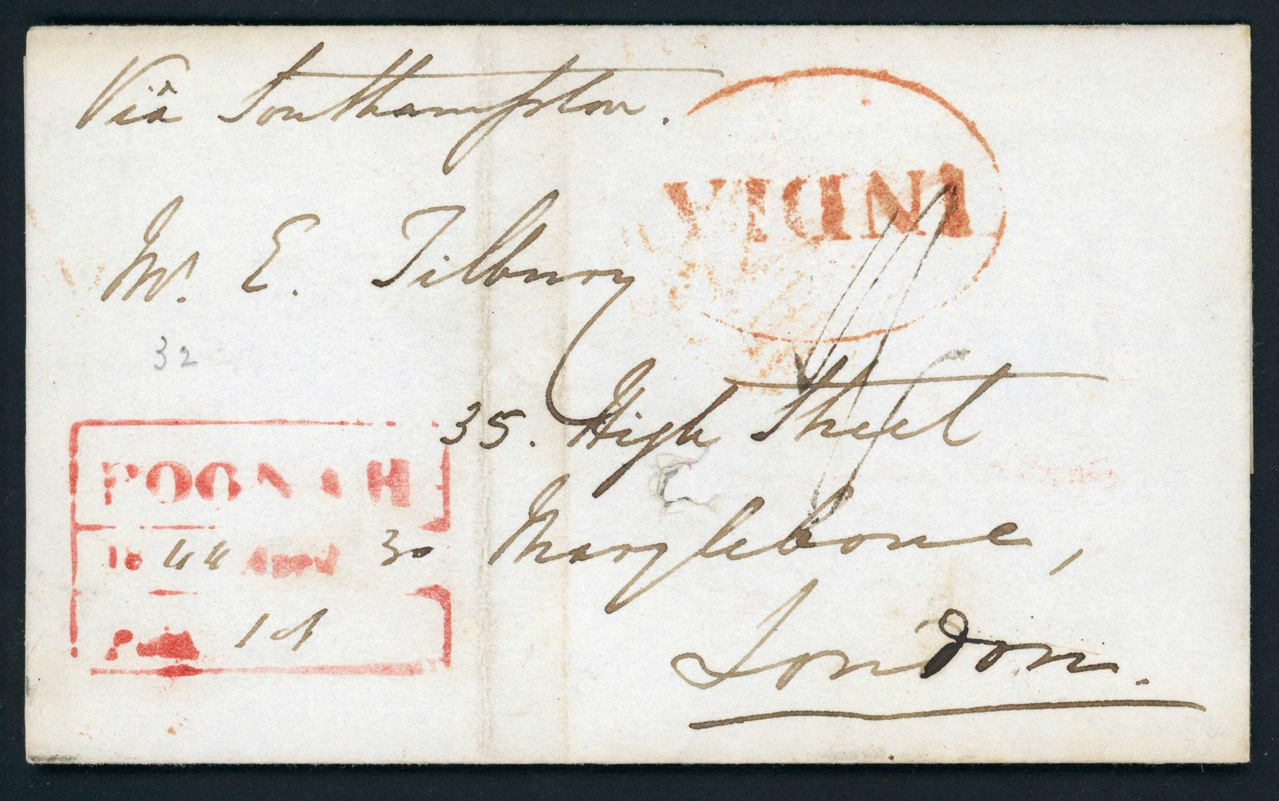 COV-2537 — 3 April 1844 Poona HG 9 pre-stamp cover