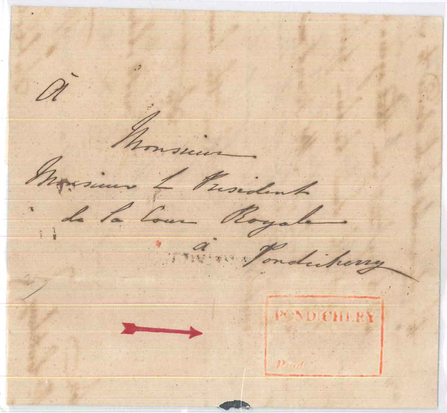 COV-2489 — 17 January 1838 Pondicherry HG 7 pre-stamp cover