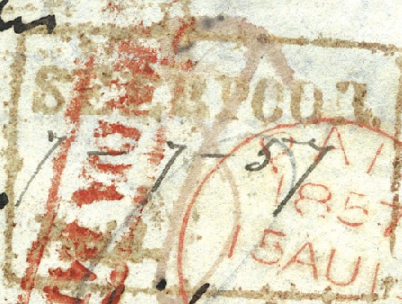 Seerpore HG 2 — pre-1854 Indian handstamp, 1857, Red