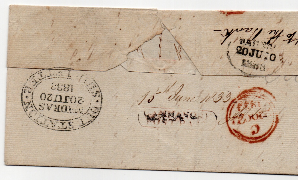 15 June 1833 Madras SD11 pre stamp cover — COV-4529
