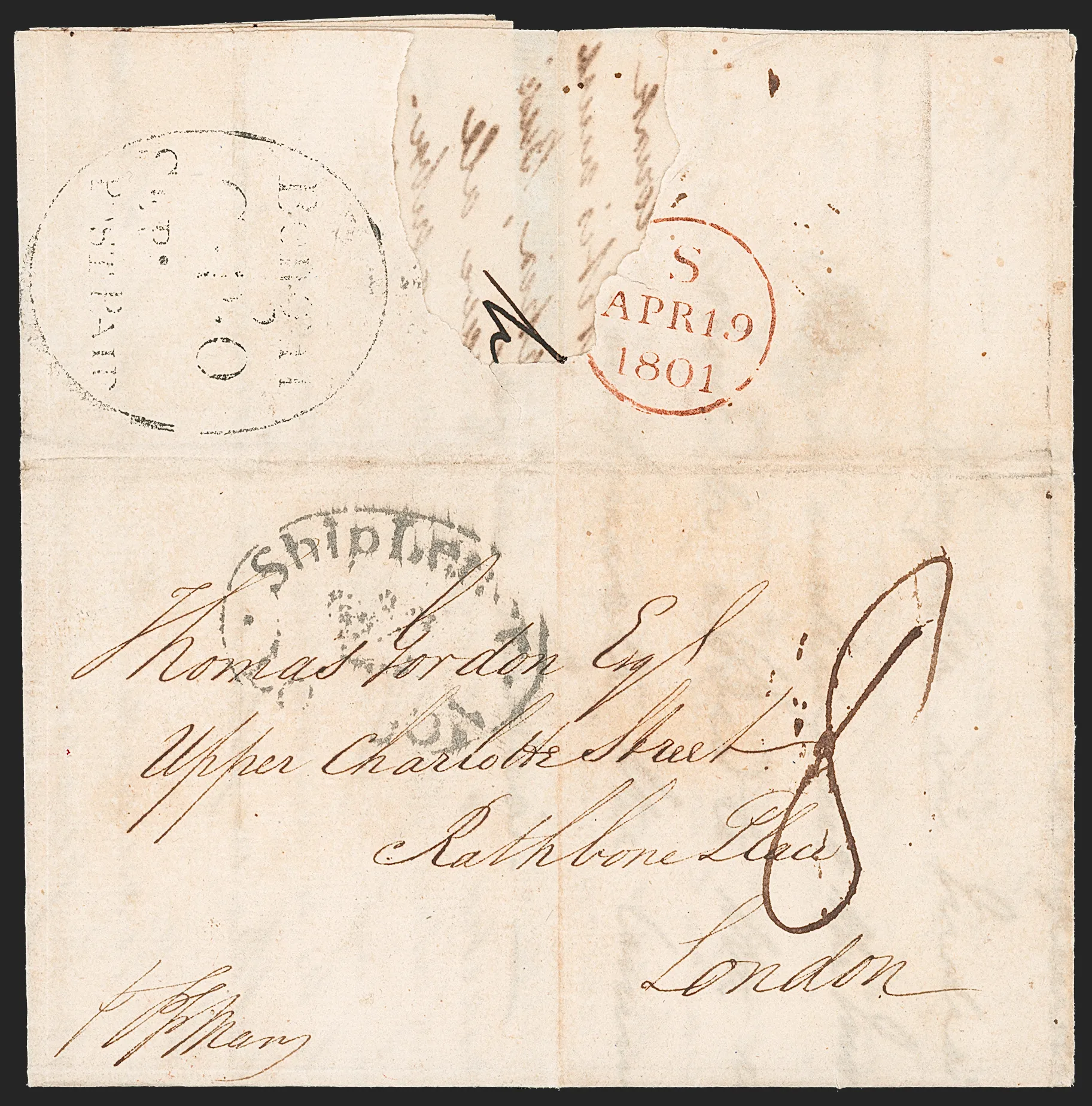 11 September 1800 Calcutta SD2 pre stamp cover — COV-19