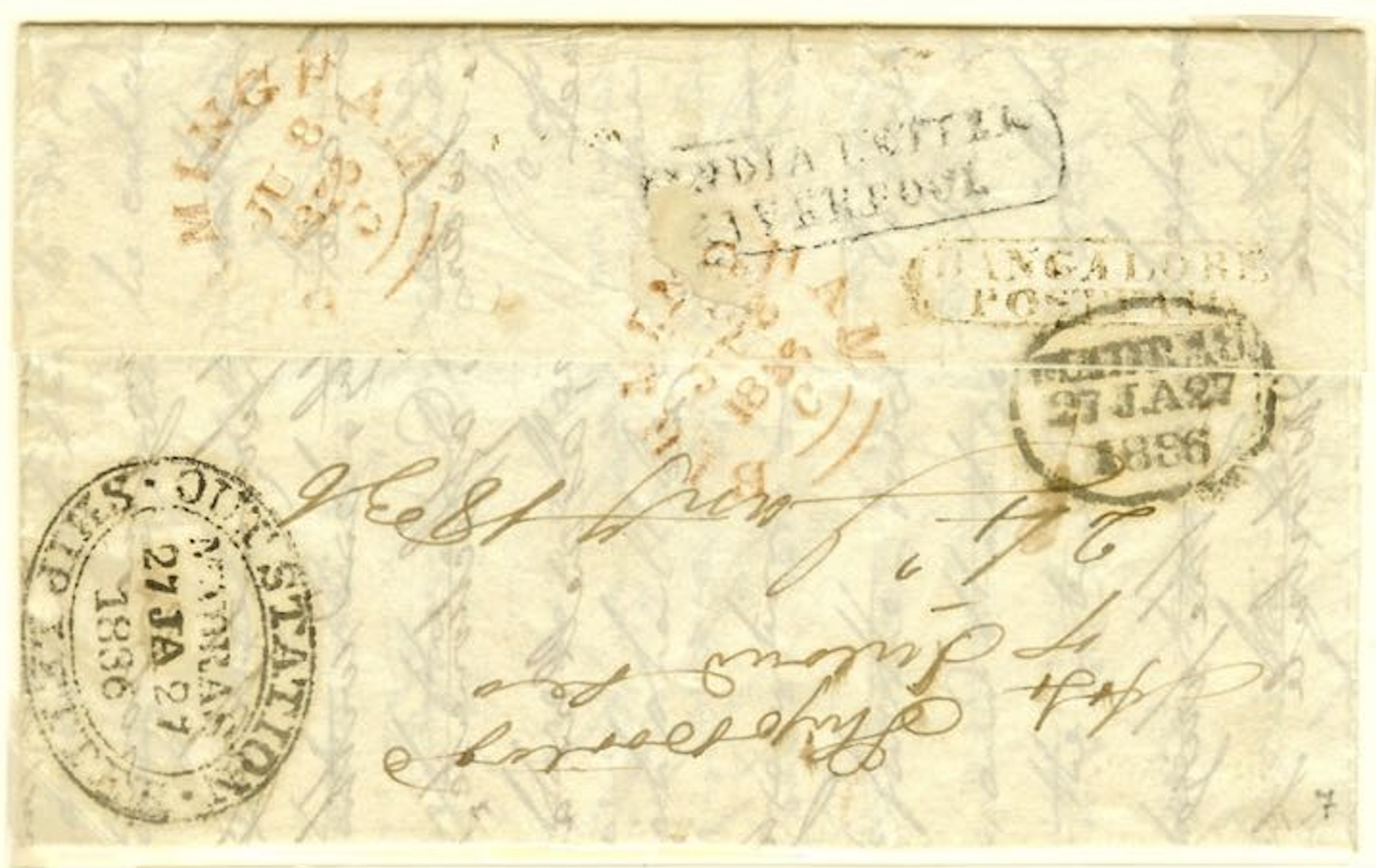 24 January 1836 Bangalore HG 6 pre stamp cover — COV-821