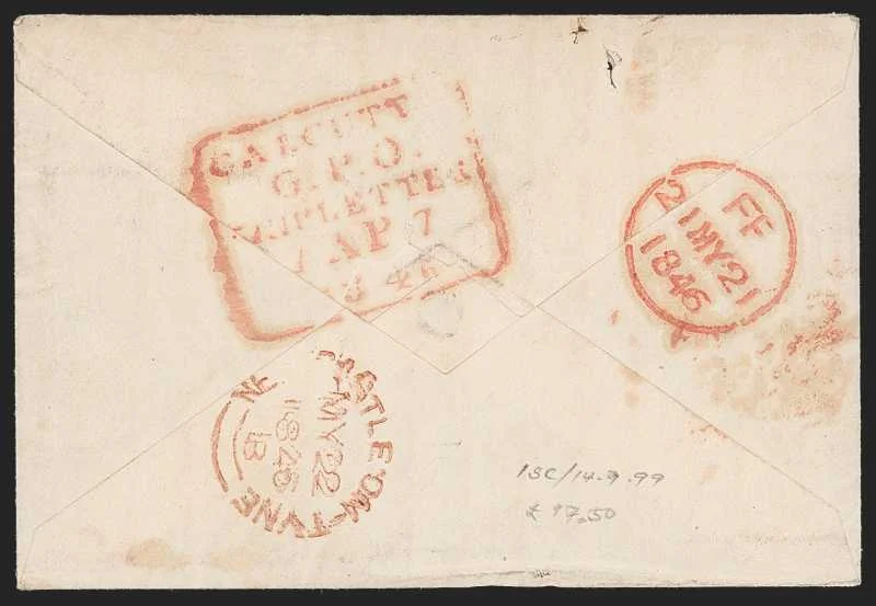 Calcutta SD16a pre stamp cover — back (COV-383)