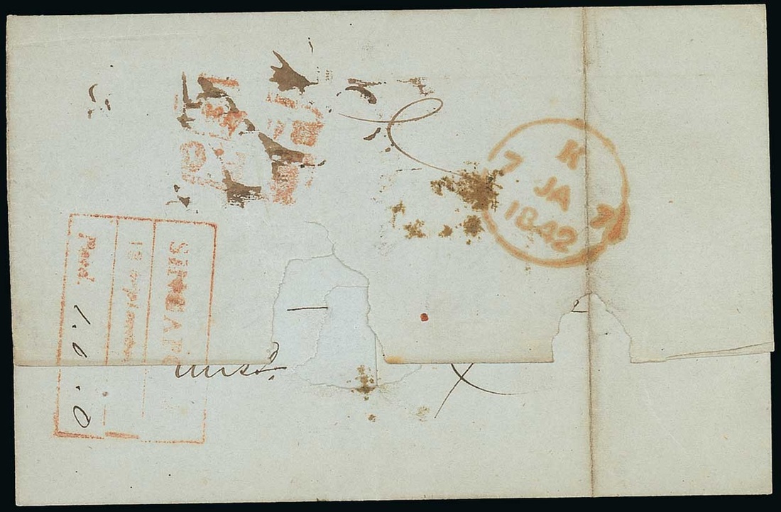 Pre-stamp cover of India — 1842, Singapore FP 5 handstruck folded letter (COV-5539)
