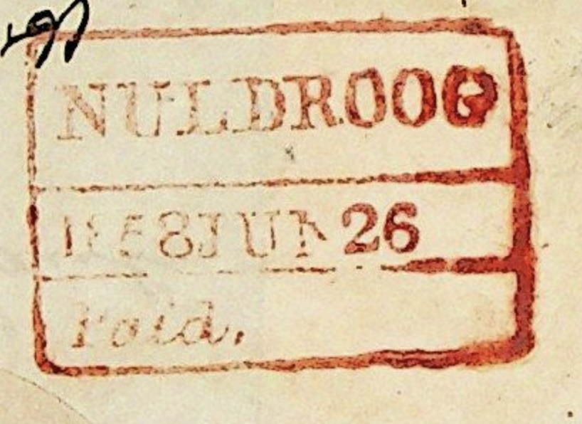 Nuldroog HG 1 — pre-1854 Indian handstamp, 1858, Red