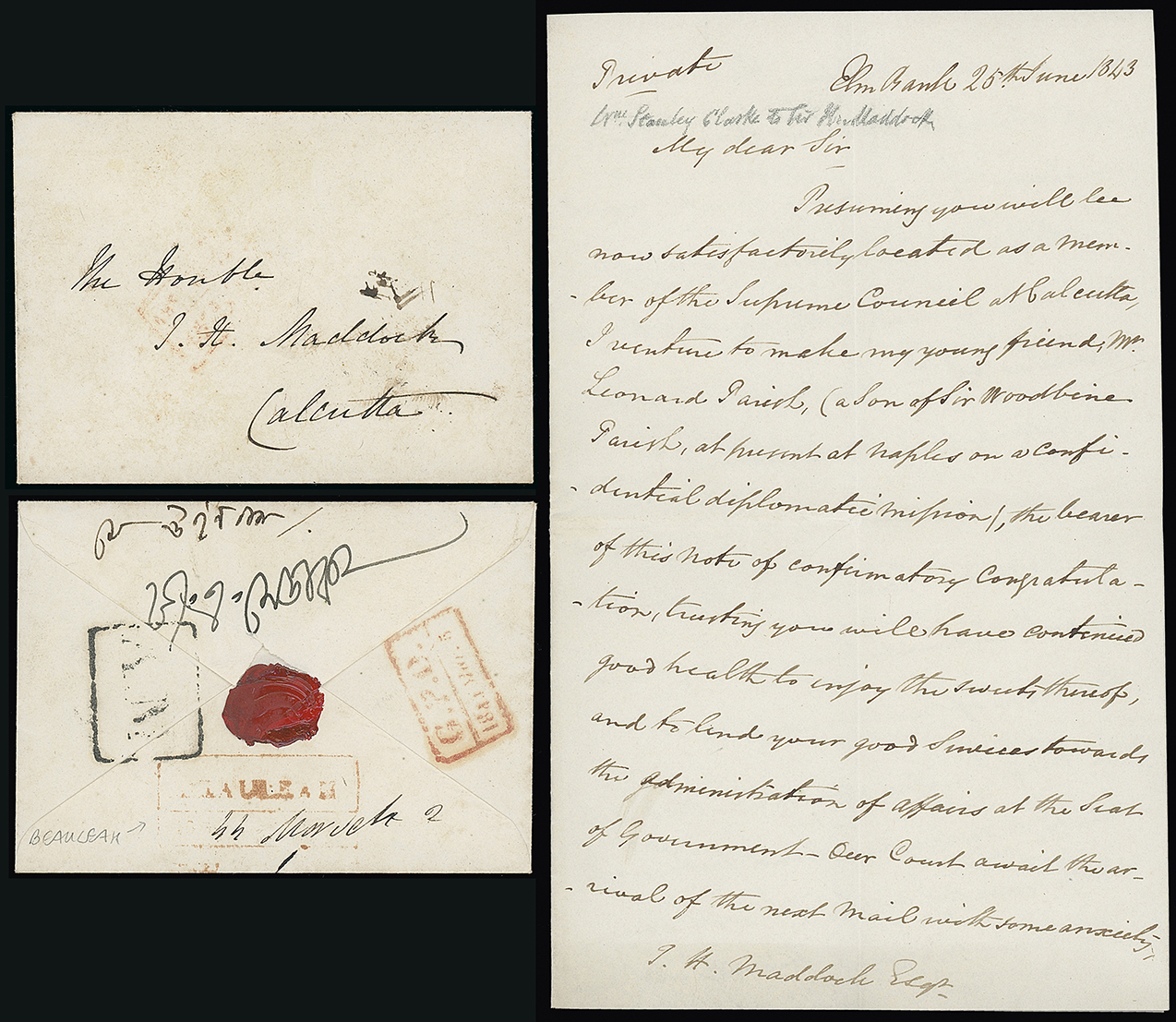 Pre-stamp cover of India — 1843, Bauleah HG 3 handstruck folded letter (COV-5393)