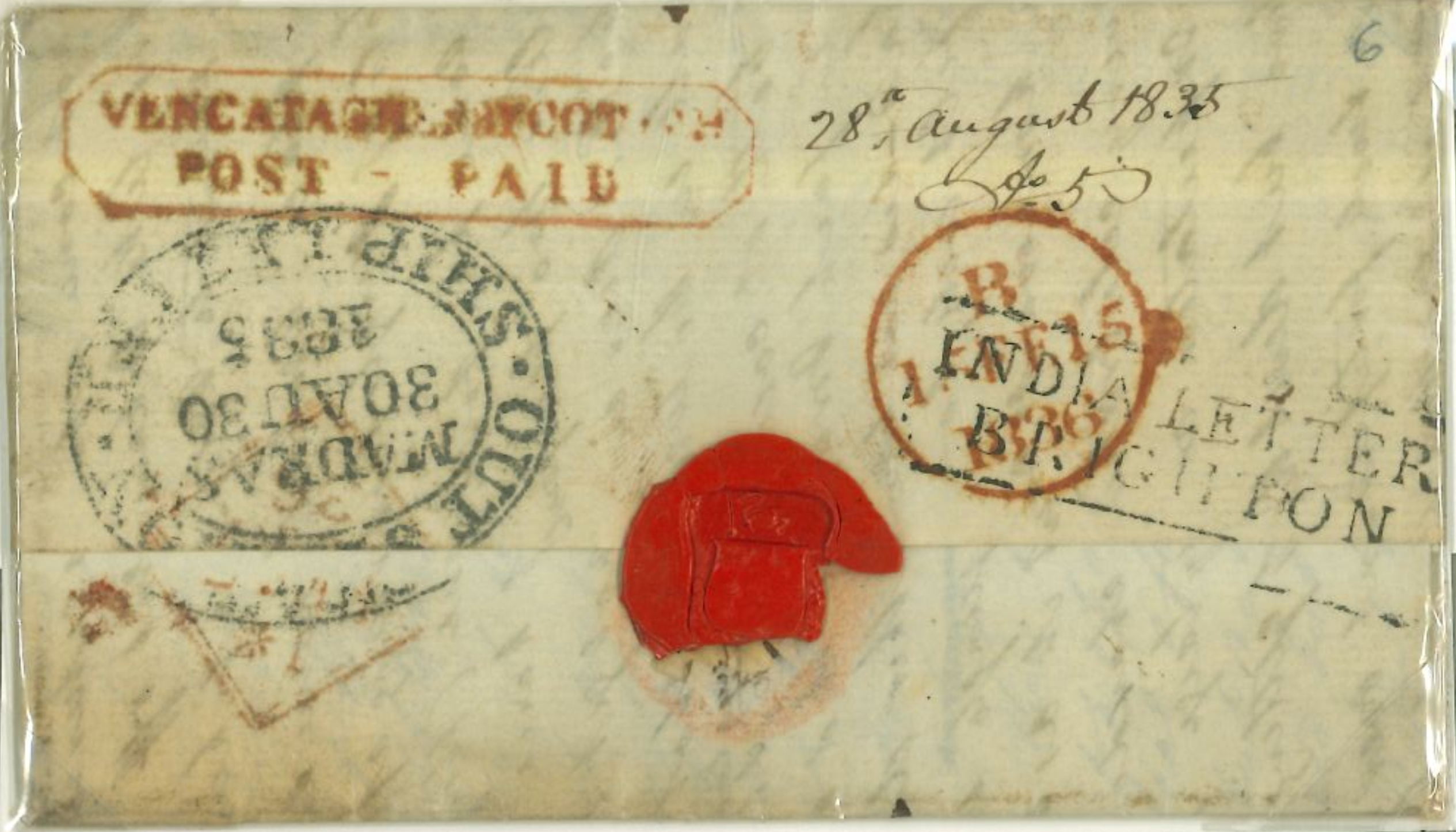 28 August 1835 Vencatagherrycotah HG 1 pre stamp cover — COV-2650