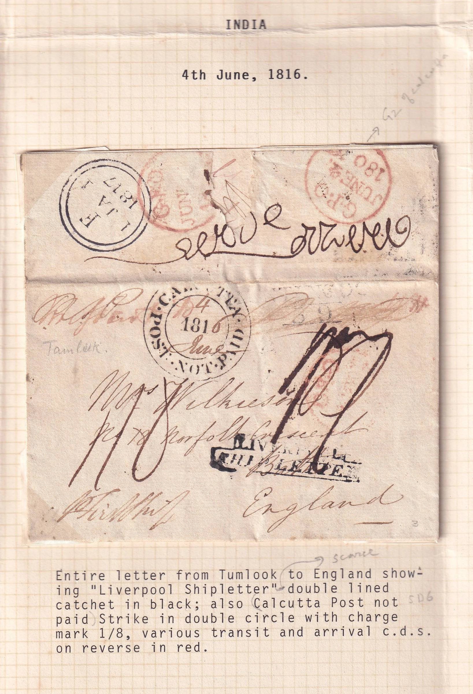 1816 Calcutta SD6 pre stamp cover — COV-3104