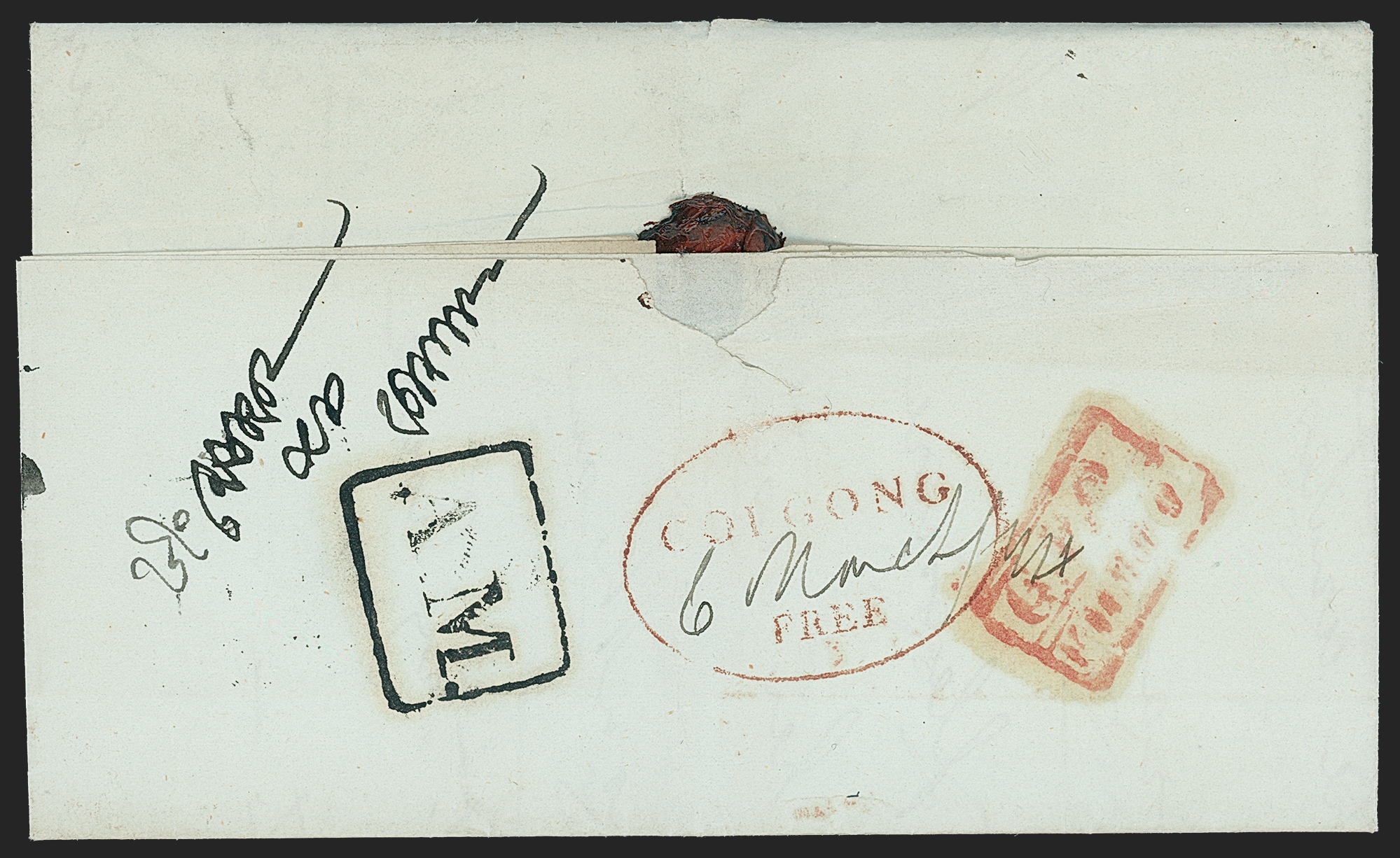 Pre-stamp cover of India — 4 March 1844, Colgong HG 1 handstruck folded letter (COV-5352)