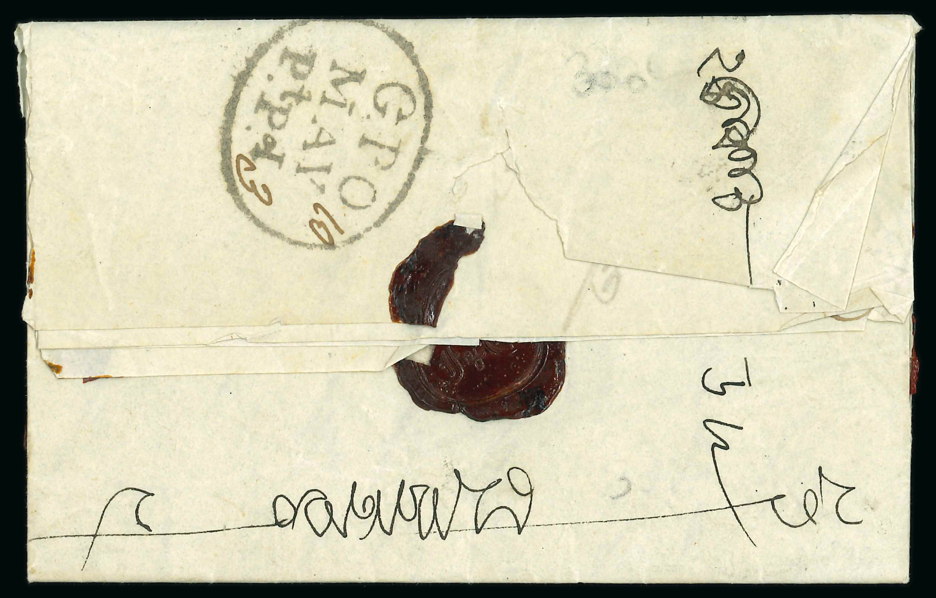 Pre-stamp cover of India — 1824, Calcutta HG 15a handstruck folded letter (COV-4953)