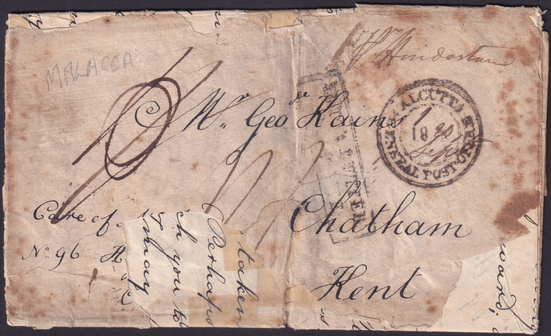 1 September 1820 Calcutta SD8 pre stamp cover — COV-3109