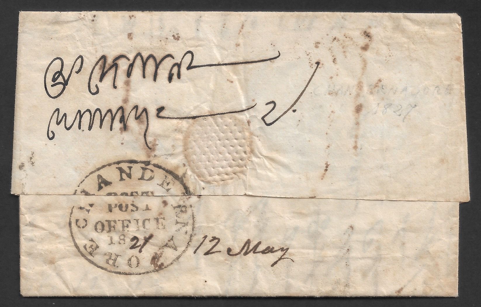 12 May 1827 Chandernagore HG 1 pre stamp cover — COV-3804
