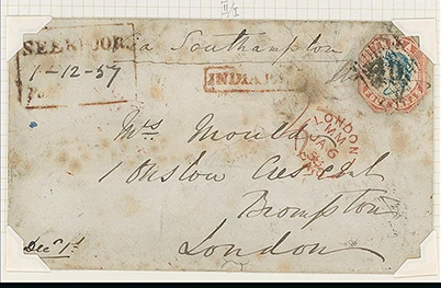 Pre-stamp cover of India — 1854, Seerpore HG 2 handstruck folded letter (COV-5391)