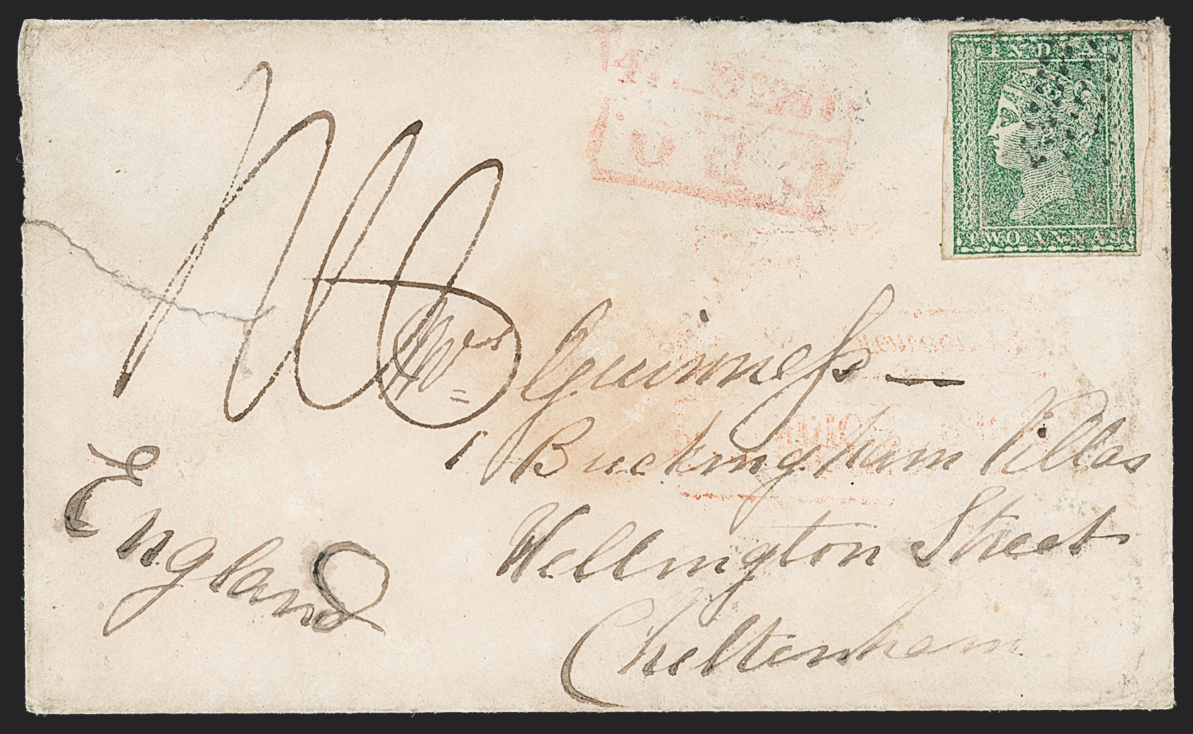 Pondicherry HG 12 pre stamp cover — back (COV-4717)