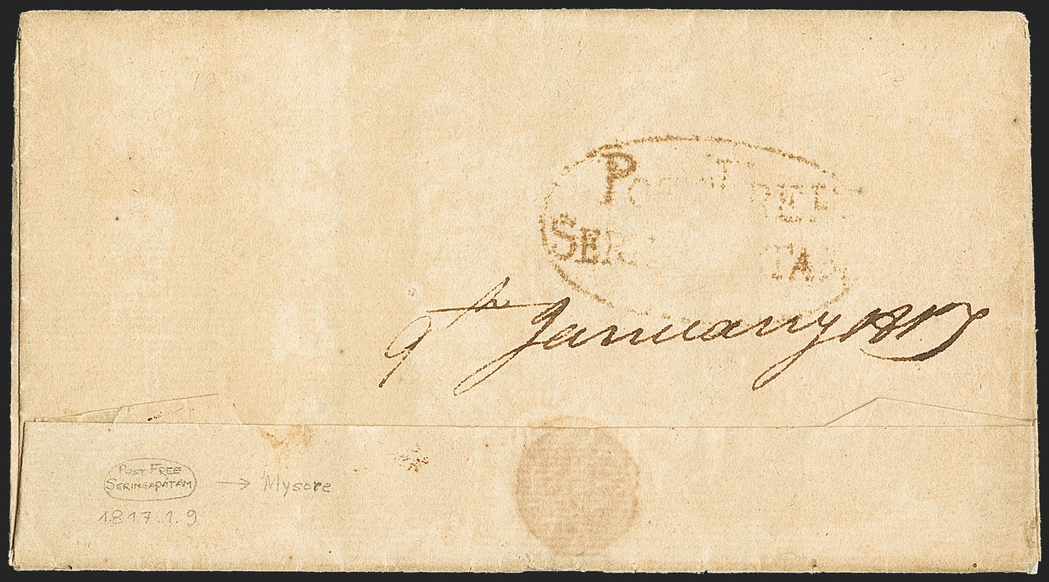 1817 Seringapatam HG 4 pre stamp cover — COV-617