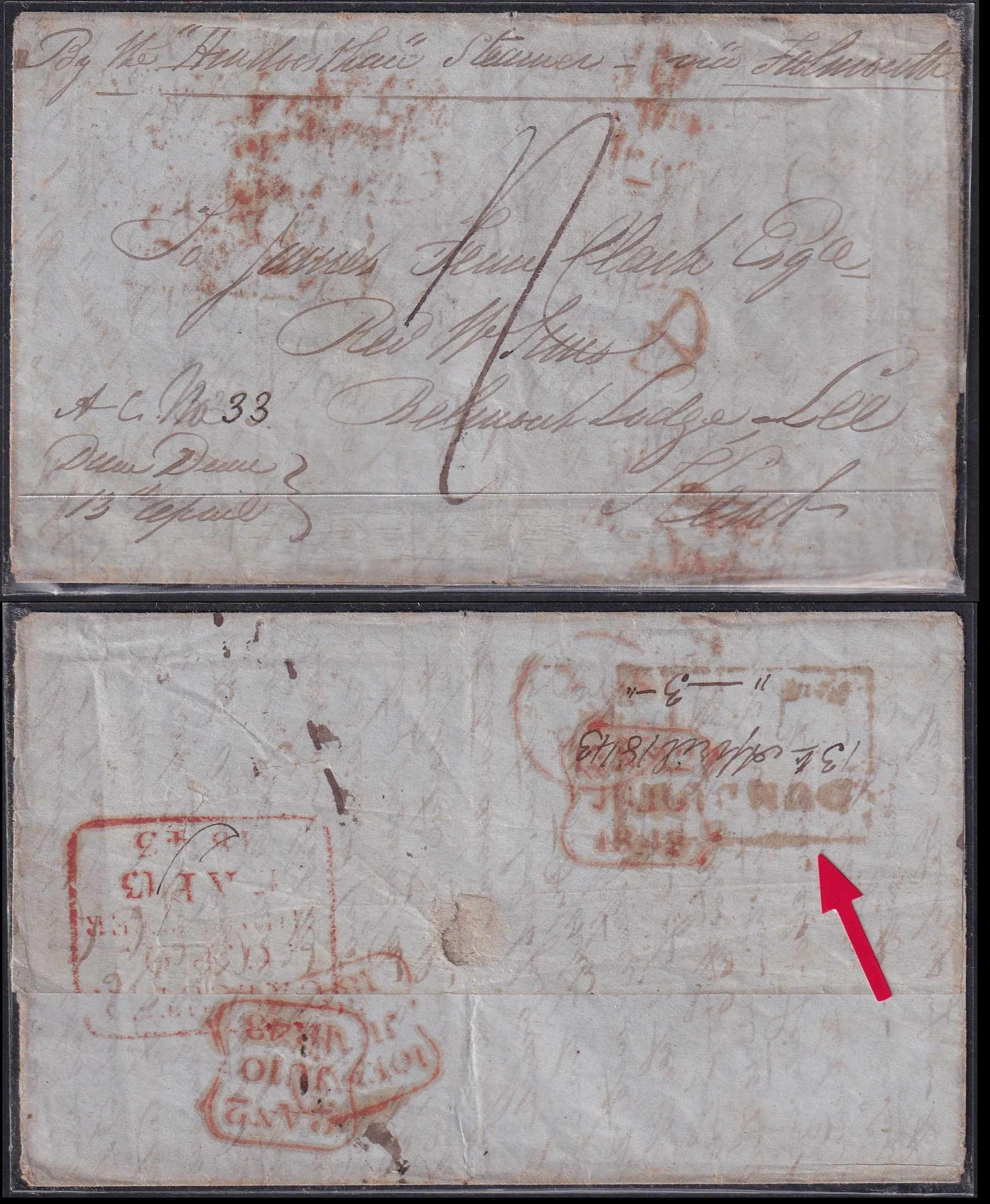 1843 DumDum HG 4 pre stamp cover — COV-3141