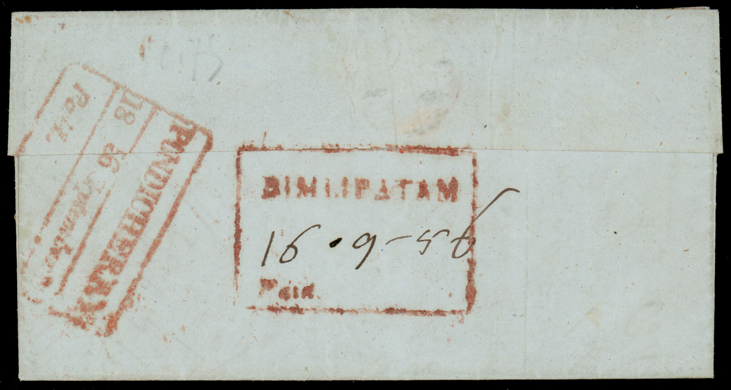 16 September 1856 Bimlipatam HG 2 pre stamp cover — COV-4644