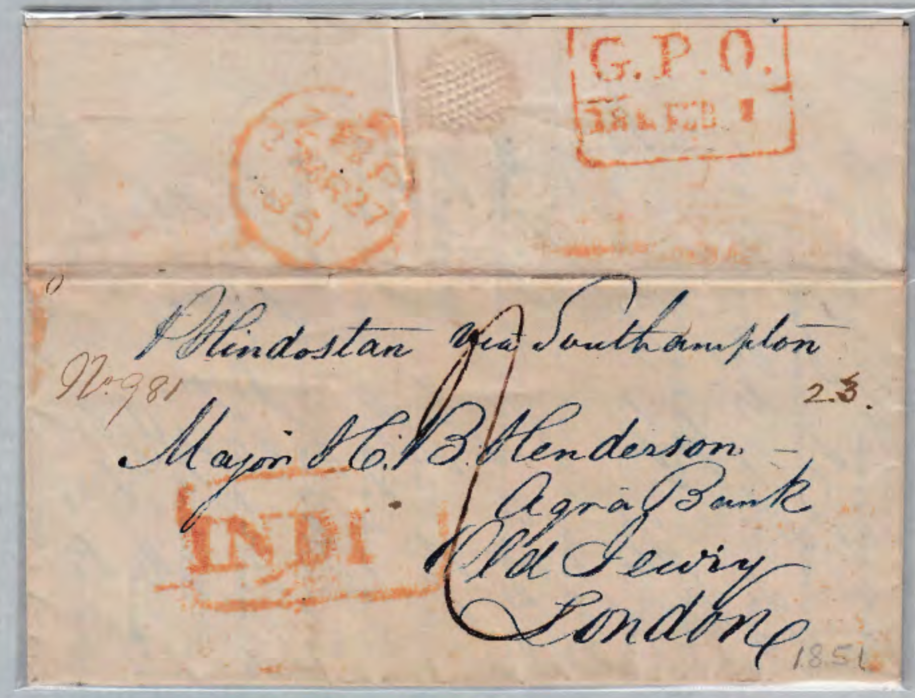 1852 Calcutta SD16a pre stamp cover — COV-4558