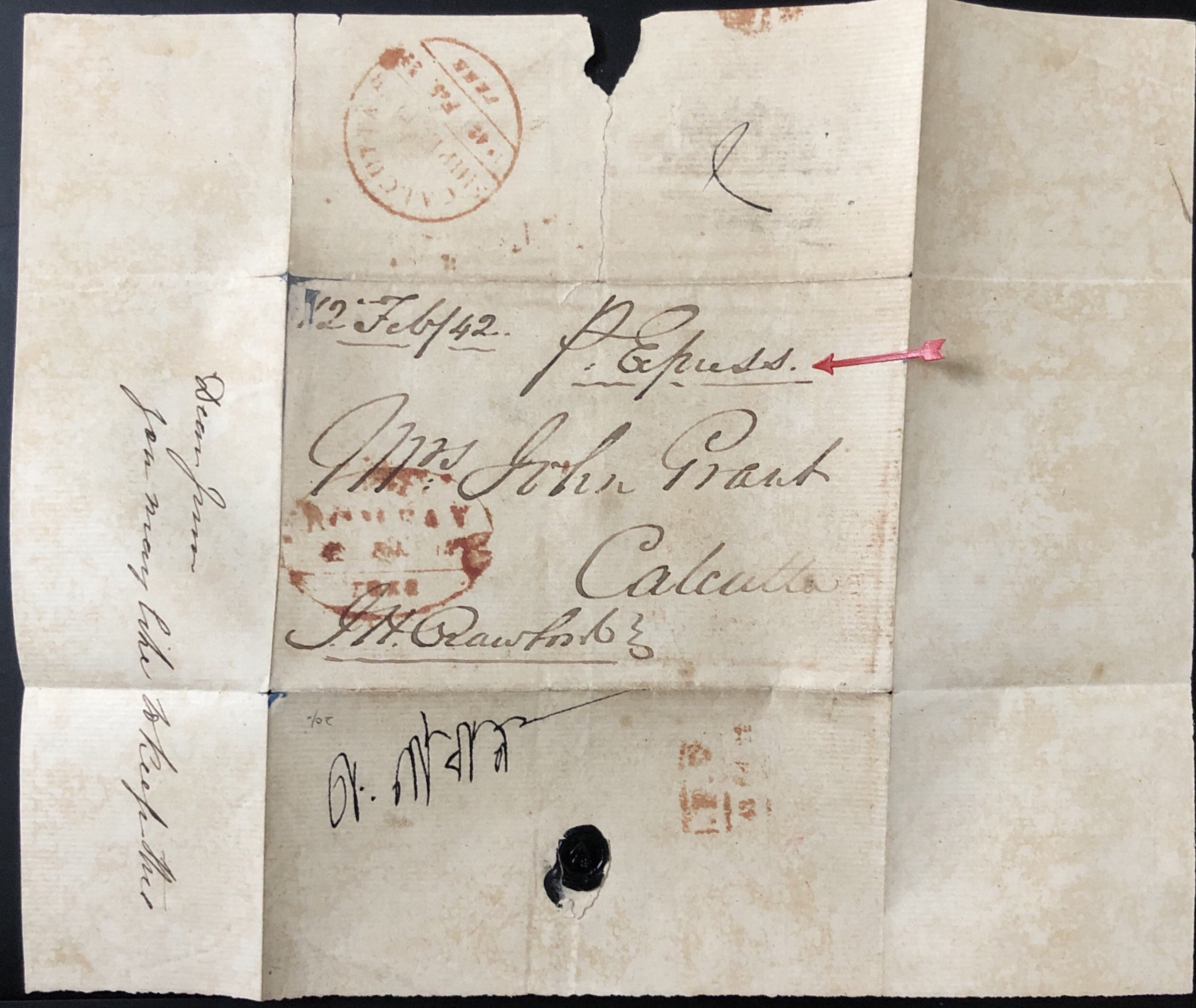 Calcutta SR46 pre stamp cover — front (COV-4246)