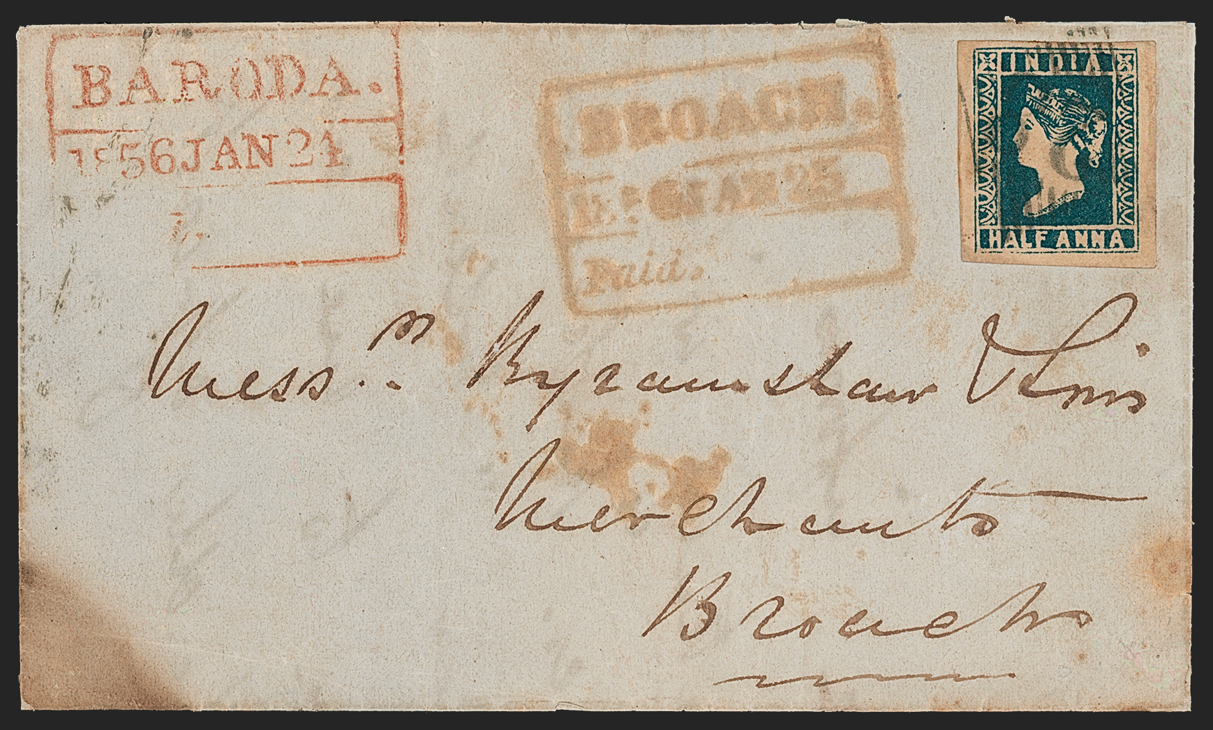 25 January 1856 Baroda HG 1a pre stamp cover — COV-2674