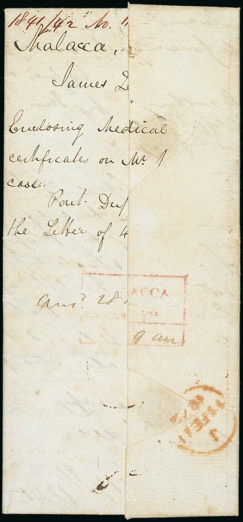 14 October 1841 Malacca FP 1 pre stamp cover — COV-4090