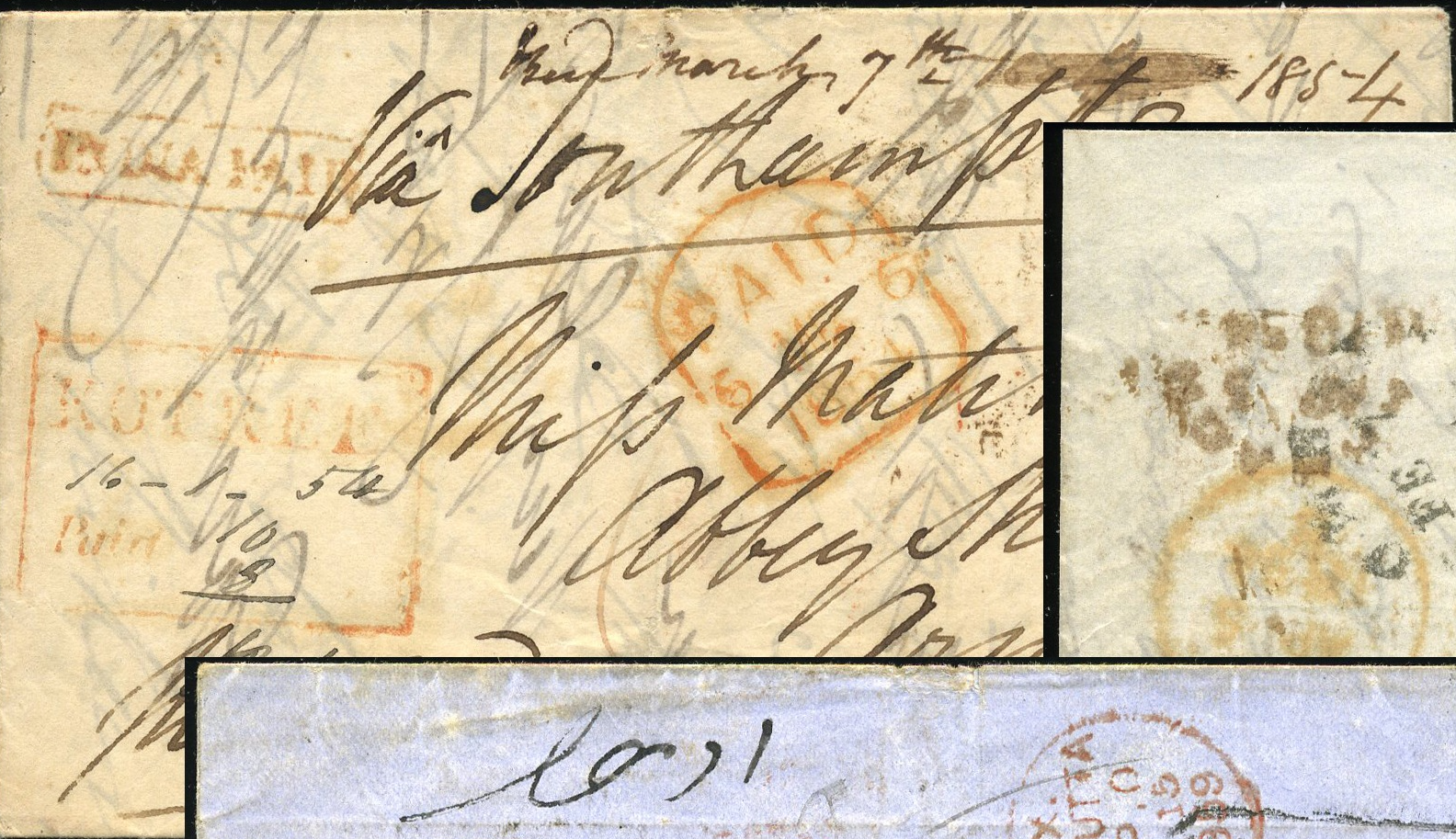 Pre-stamp cover of India — 16 January 1854, Kotree HG 2 handstruck folded letter (COV-5436)